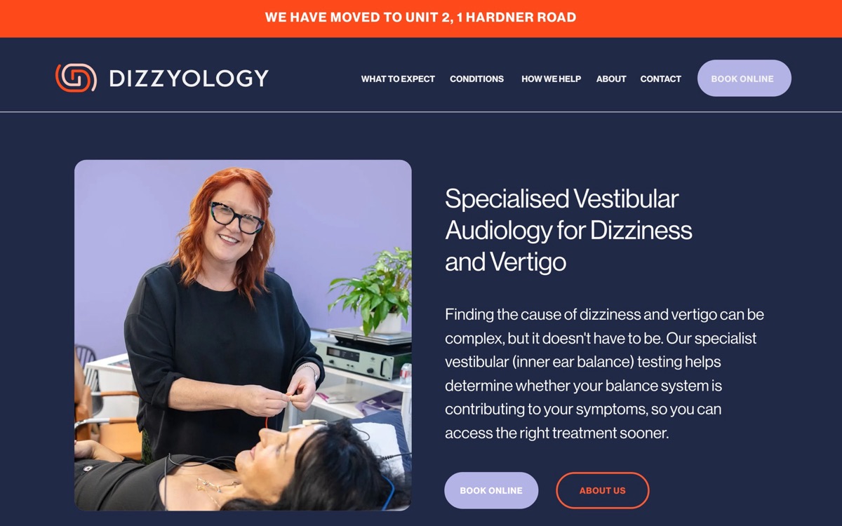 Dizzyology website homepage